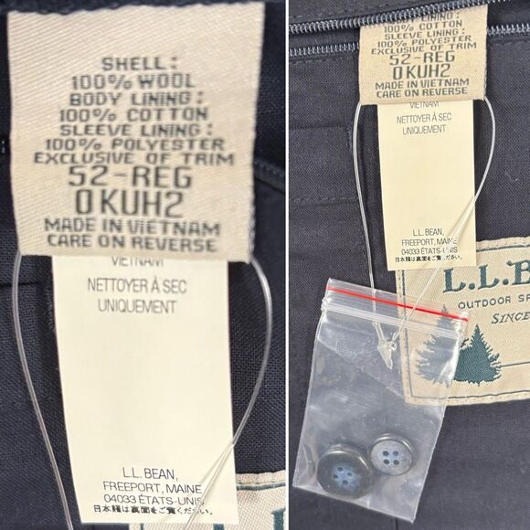 VTG LL Bean Suit Mens 52R Navy Blue 100% Wool Blazer and Comfort Waist Pants 44W - Picture 14 of 14